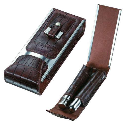 Buy online cigar stores - Visol \"Alton\" Brown Leather Cigar Case, Cigar Cutter and Flask Travel Set